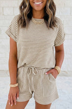 Load image into Gallery viewer, Striped Textured Knit Top and Short 2pc Set