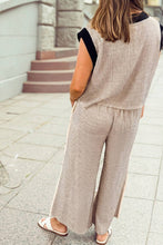 Load image into Gallery viewer, Colorblock Trim V Neck Tank Drawstring Wide Leg Pants Set