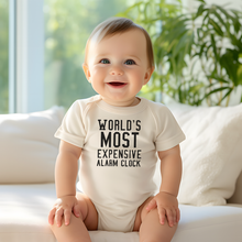 Load image into Gallery viewer, WORLD'S MOST EXPENSIVE ALARM CLOCK BABY ONESIE