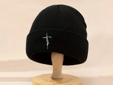 Load image into Gallery viewer, Faith Cross Embroidery Graphic Beanie Black Elastic Knit Hats Unisex