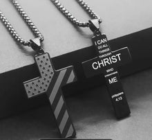 Load image into Gallery viewer, Stainless Steel Bible Verse America Flag Necklace Men USA Flag Cross