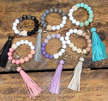 Load image into Gallery viewer, Carved Wooden and Silicone Bracelet Key Chain