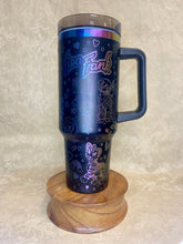 Load image into Gallery viewer, 40 oz Lisa Frank-Inspired Stainless Steel Tumbler with Rainbow Holographic Engraving, Handle & Lid