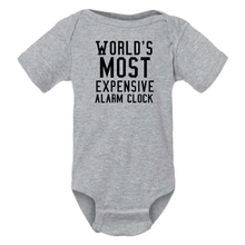 Load image into Gallery viewer, WORLD'S MOST EXPENSIVE ALARM CLOCK BABY ONESIE