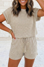 Load image into Gallery viewer, Striped Textured Knit Top and Short 2pc Set

