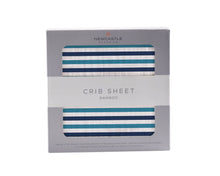 Load image into Gallery viewer, Blue and White Stripe Crib Sheet Bamboo Muslin
