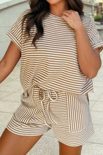 Load image into Gallery viewer, Striped Textured Knit Top and Short 2pc Set
