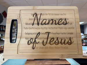 FlowingFaithCo - Handmade Wood Engraved “Names of Jesus” Cutting Board