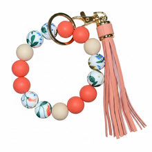 Load image into Gallery viewer, Floral Print Silicone Bead Bracelet and Key Chain
