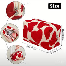 Load image into Gallery viewer, Corduroy Style Heart Print Makeup Pouch
