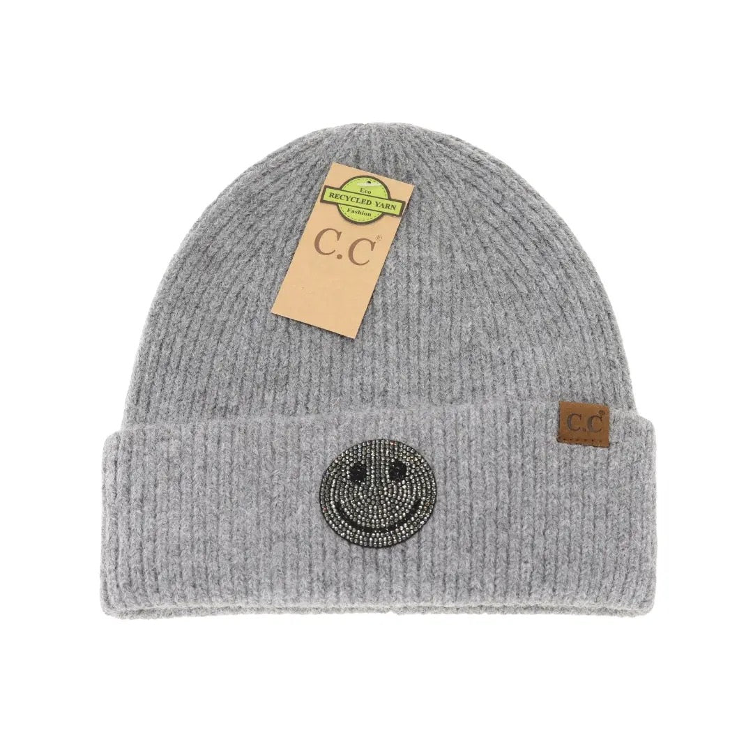 CC Rhinestone Smiley Face Beanie