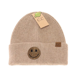 CC Rhinestone Smiley Face Beanie