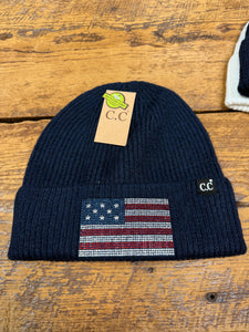 CC Rhinestone American Flag Beanie