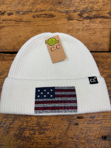 CC Rhinestone American Flag Beanie