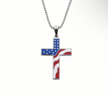 Load image into Gallery viewer, American Flag Cross Stainless Steel Necklace

