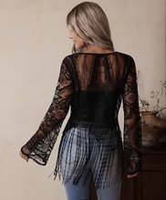 Load image into Gallery viewer, Black Lace Fringe Western Top
