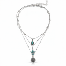 Load image into Gallery viewer, Boho Western Layered Turquoise Charm Necklace
