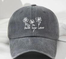 Load image into Gallery viewer, "Faith Hope Love" Floral Vintage Washed Baseball Cap
