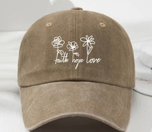 Load image into Gallery viewer, "Faith Hope Love" Floral Vintage Washed Baseball Cap
