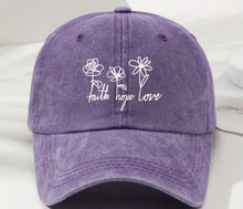 Load image into Gallery viewer, "Faith Hope Love" Floral Vintage Washed Baseball Cap
