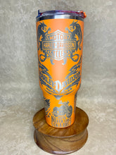 Load image into Gallery viewer, 40 oz Harley Davidson-Themed Stainless Steel Tumbler with Handle &amp; Lid
