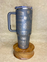 Load image into Gallery viewer, 40 oz Cornhole Inspired Stainless Steel Tumbler with Handle &amp; Lid
