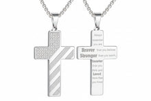 Load image into Gallery viewer, Stainless Steel Bible Verse America Flag Necklace Men USA Flag Cross
