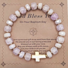 Load image into Gallery viewer, "God Bless You" Baptism Blessing Crystal Bead Cross Bracelet
