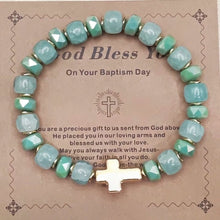 Load image into Gallery viewer, "God Bless You" Baptism Blessing Crystal Bead Cross Bracelet
