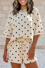 Load image into Gallery viewer, Seam Detail Polka Dot Loose Tee Drawstring Shorts Set
