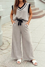 Load image into Gallery viewer, Colorblock Trim V Neck Tank Drawstring Wide Leg Pants Set
