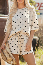 Load image into Gallery viewer, Seam Detail Polka Dot Loose Tee Drawstring Shorts Set
