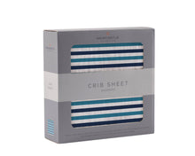 Load image into Gallery viewer, Blue and White Stripe Crib Sheet Bamboo Muslin
